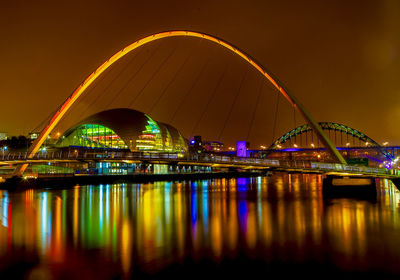 River tyne lit up at night.