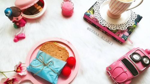 High angle view of cake on table