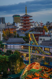 High angle view of buildings in city