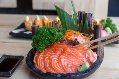 Close-up of seafood on table