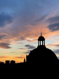 Low angle view of silhouette buildings against sky during sunset