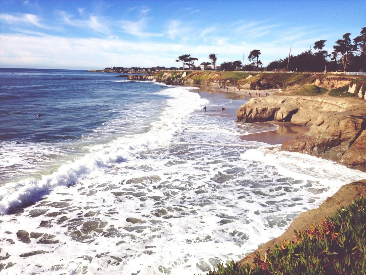 water, sea, sky, scenics, horizon over water, beach, beauty in nature, tranquil scene, wave, surf, tranquility, shore, nature, coastline, rock - object, idyllic, motion, rock formation, cloud - sky, rippled