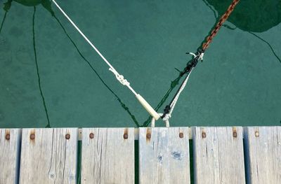 High angle view of boat deck