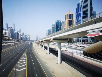 View of modern buildings against clear sky