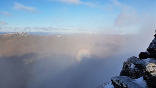 Scenic view of snowcapped mountains against sky