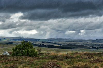 Scenic view of field against cloudy sky