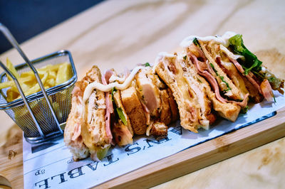 High angle view of food in plate on table