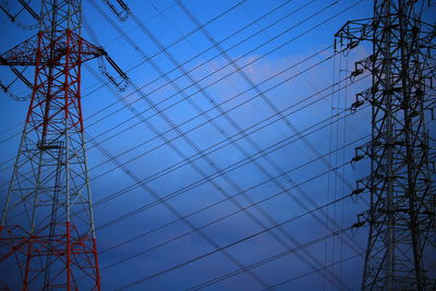 Low angle view of electricity pylon against sky