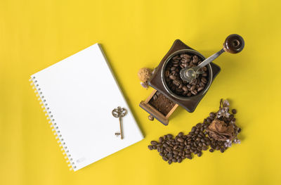 High angle view of coffee beans on table