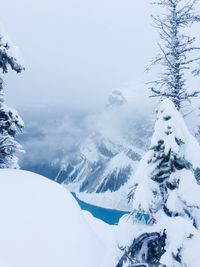 Scenic view of snow covered mountains against sky