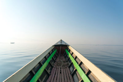 Boat on sea against clear sky