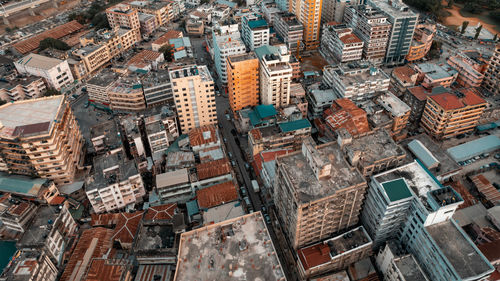 High angle view of buildings in city