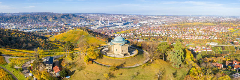 High angle view of buildings in city