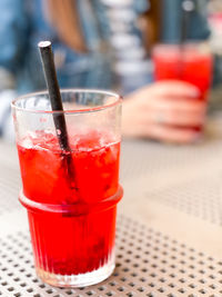 Close-up of beer in glass on table