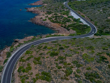 High angle view of winding road