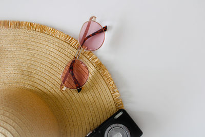 High angle view of hat on white background