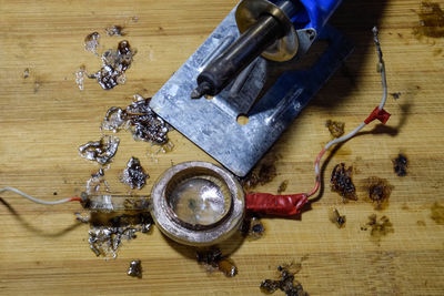 High angle view of chain on table