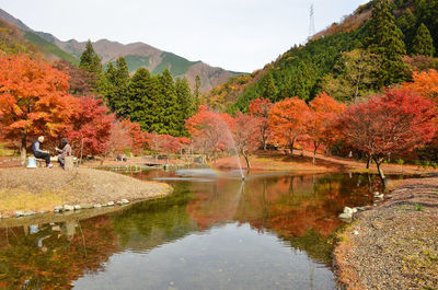 Scenic view of lake by trees during autumn