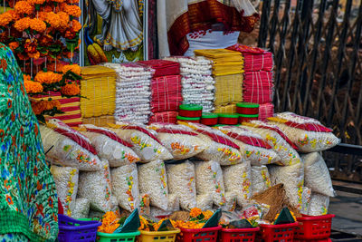 Close-up of multi colored vegetables for sale in market