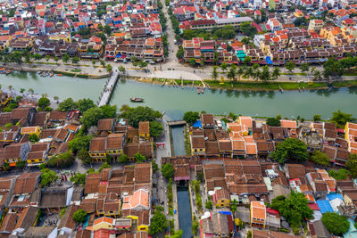 High angle view of buildings in city