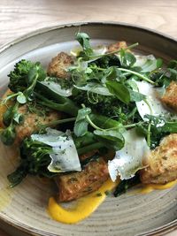 High angle view of food in plate