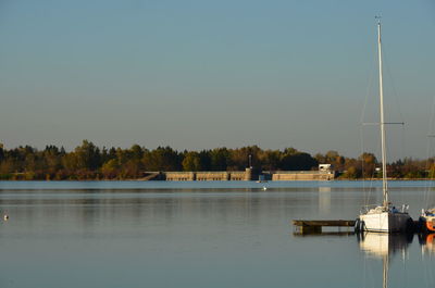 Scenic view of lake against clear sky