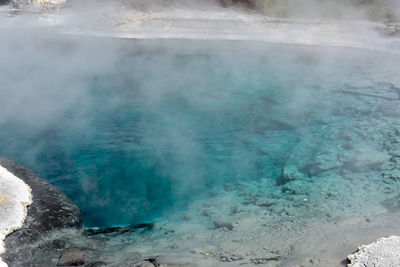 Smoke emitting from volcanic land