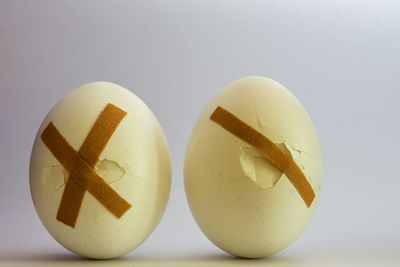 Close-up of easter eggs on white background
