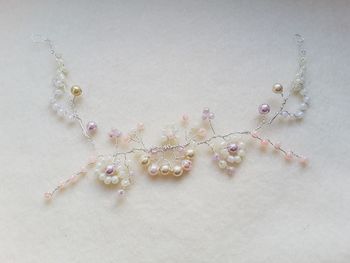 High angle view of pink flowers on table