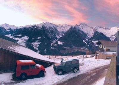 Scenic view of snowcapped mountains against sky during winter