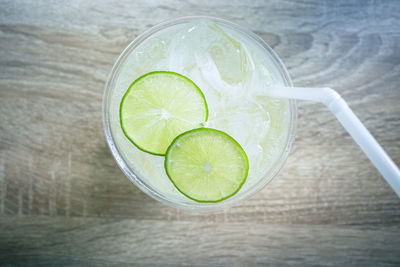 High angle view of drink on table