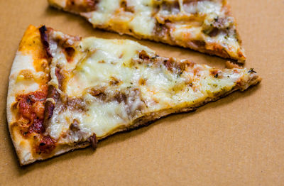 High angle view of pizza