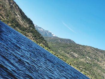 Scenic view of mountains against clear blue sky