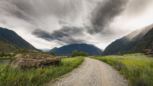 Road amidst agricultural field against sky