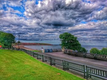 Scenic view of sea against cloudy sky