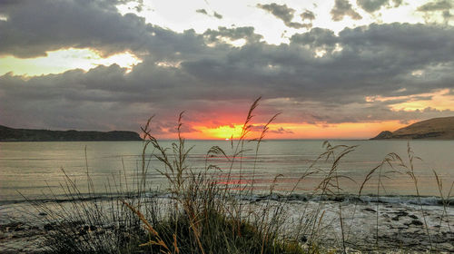 Scenic view of sea against sky during sunset