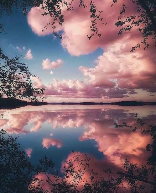 sky, water, cloud, reflection, beauty in nature, nature, scenics - nature, tranquility, tree, sunset, lake, environment, landscape, dawn, plant, tranquil scene, no people, outdoors, evening, land, dramatic sky, pink, idyllic, sun, travel destinations, cloudscape, travel, blue