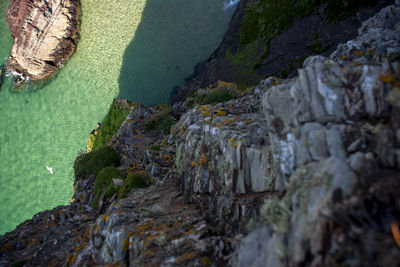 High angle view of rocks by sea