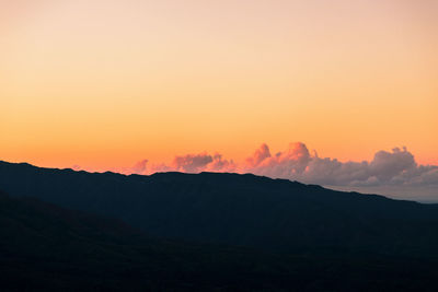 Scenic view of mountain against sky during sunset