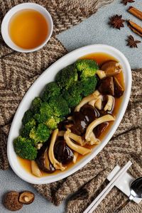 High angle view of food in bowl on table