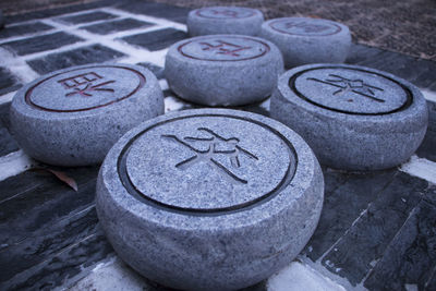 Close-up high angle view of coins