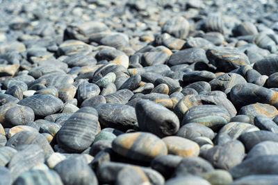 Closeup group of polished stone on the ground in sunny day