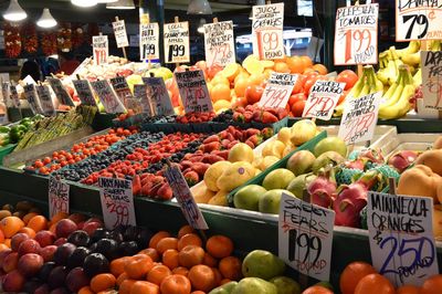 Various fruits for sale at market stall