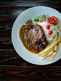 High angle view of food in plate