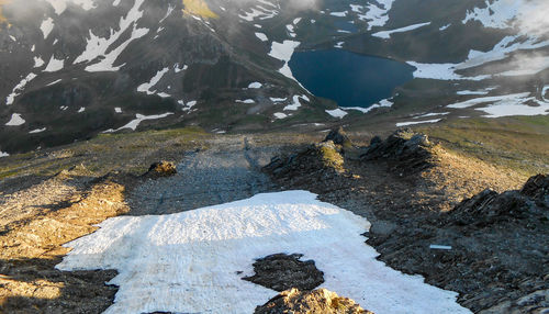 Scenic view of snowcapped mountains during winter