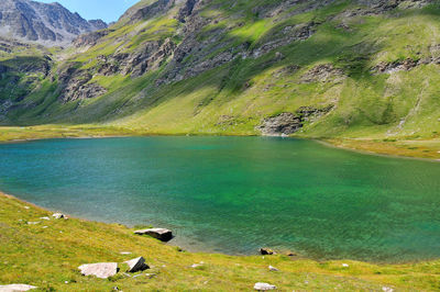 Scenic view of lake and mountains