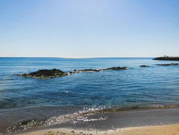 Scenic view of sea against clear sky