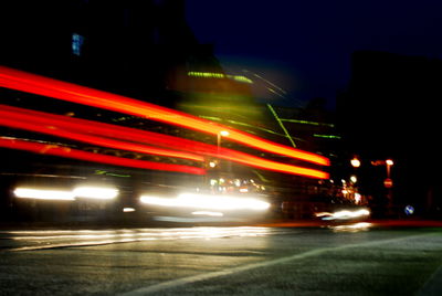 Light trails on road at night