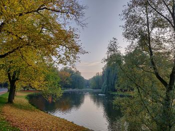 Scenic view of lake against sky during autumn
