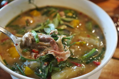 Close-up of soup in bowl